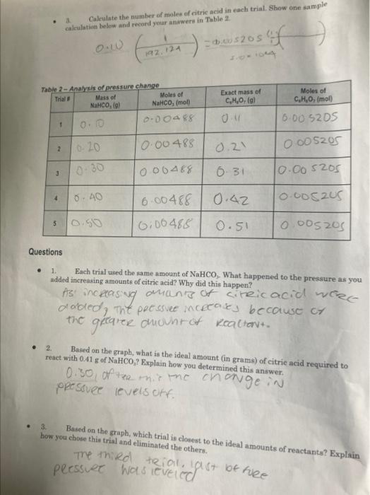Pressure Change Trial Approximate Mass Of C6h30 G Exact Mass Of C H 07 9 Initial Pressure Kpa Final Pressure K 2