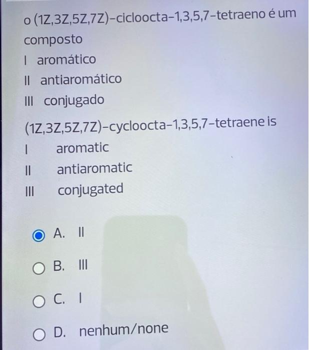 1 Aromatic 2 Antiaromatic 3 Conjugated 1