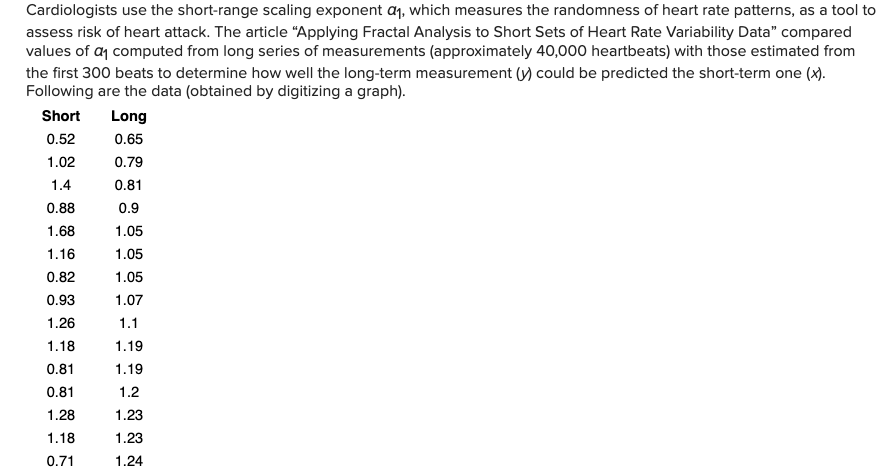 Cardiologists Use The Short Range Scaling Exponent Which Measures The Randomness Of Heart Rate Patterns As A Tool To 1