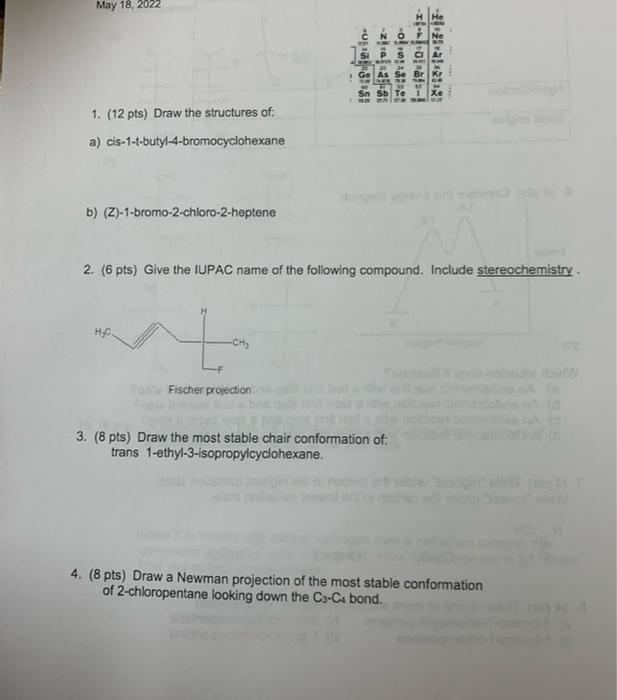 May 18 2022 Ge As Se Br Kr Sn Sb Te I Xe Wwel 1 12 Pts Draw The Structures Of A Cis 1 T Butyl 4 Bromocyclohexane B 1
