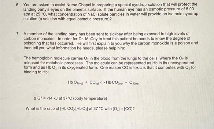 6 You Are Asked To Assist Nurse Chapel In Preparing A Special Eyedrop Solution That Will Protect The Landing Party S Ey 1