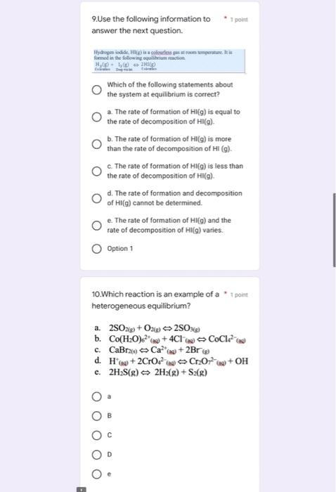 9 Use The Following Information To 1 Polit Answer The Next Question Hydropodide His Colores Tempore Formed In The Foll 1