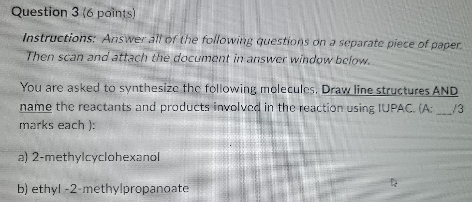 Question 3 6 Points Instructions Answer All Of The Following Questions On A Separate Piece Of Paper Then Scan And At 1