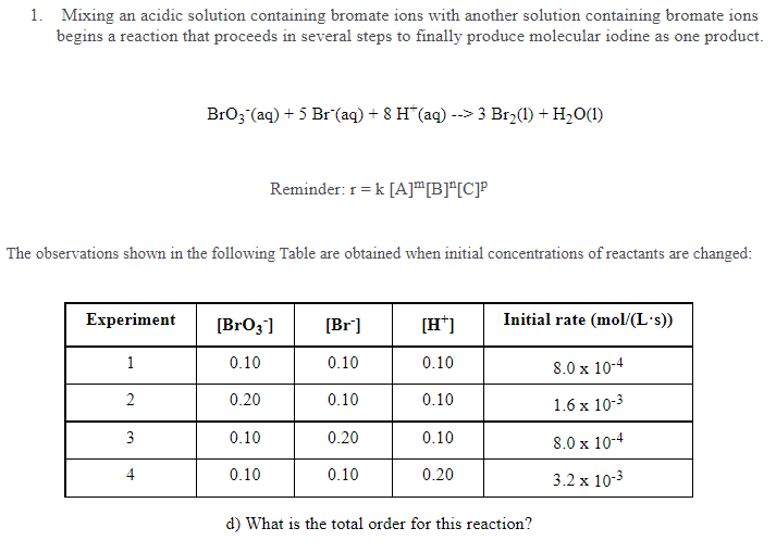 1 Mixing An Acidic Solution Containing Bromate Ions With Another Solution Containing Bromate Ions Begins A Reaction Tha 1
