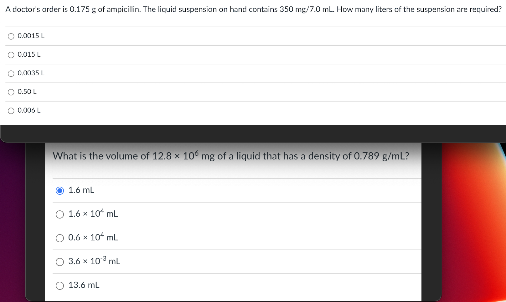 A Doctor S Order Is 0 175 G Of Ampicillin The Liquid Suspension On Hand Contains 350 Mg 7 0 Ml How Many Liters Of The 1