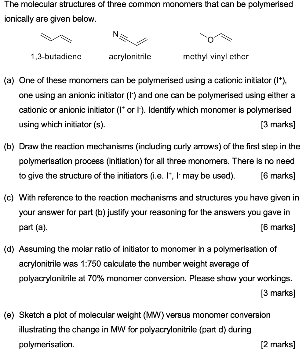 The molecular structures of three common monomers that can be