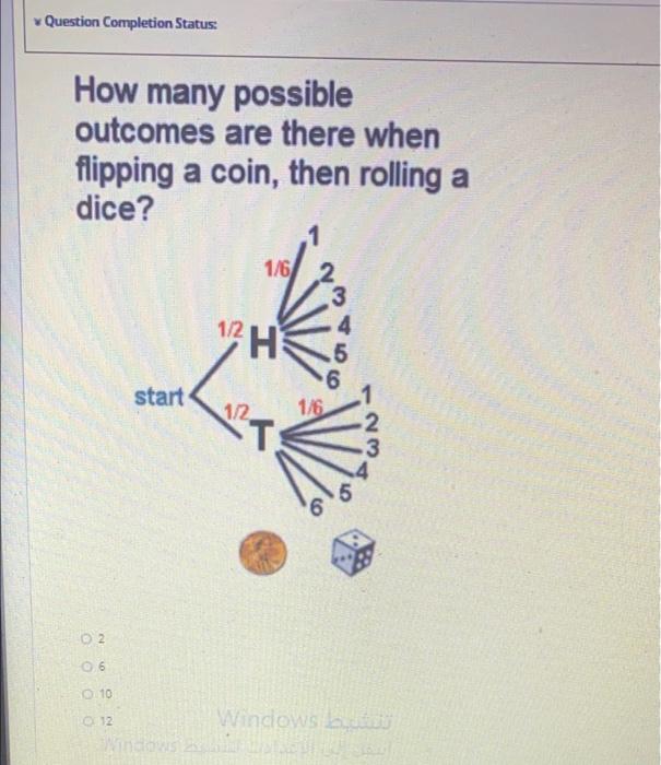 Question Completion Status How Many Possible Outcomes Are There When Flipping A Coin Then Rolling A Dice 1 6 13 H Star 1