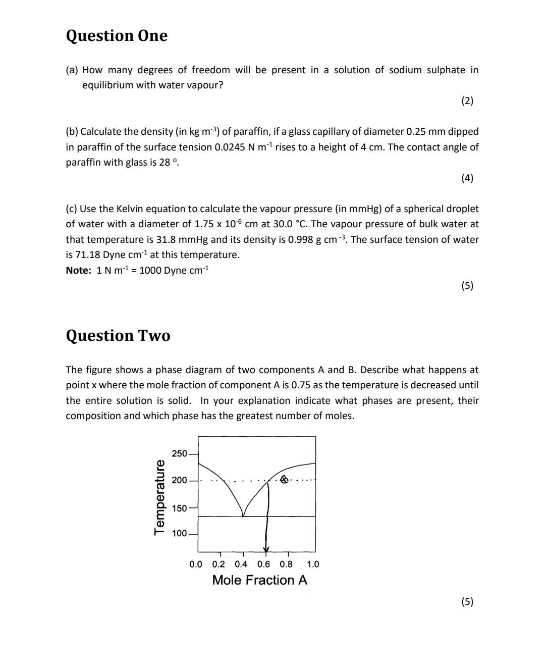 Question One A How Many Degrees Of Freedom Will Be Present In A Solution Of Sodium Sulphate In Equilibrium With Water 1