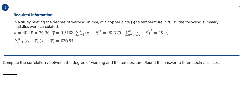 Required Information In A Study Relating The Degree Of Warping In Mm Of A Copper Plate Y To Temperature In C 1