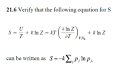 21 6 Verify That The Following Equation For A Z In Z S Tn 2 7 2 In Rt In Z At Can Be Written As S Inps 1