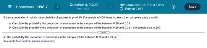 Save Homework Hw 7 Question 3 7 3 49 Hw Score 66 67 2 Of 3 Points Part 1 Of 2 Points 0 Of 1 Given A Population In 1