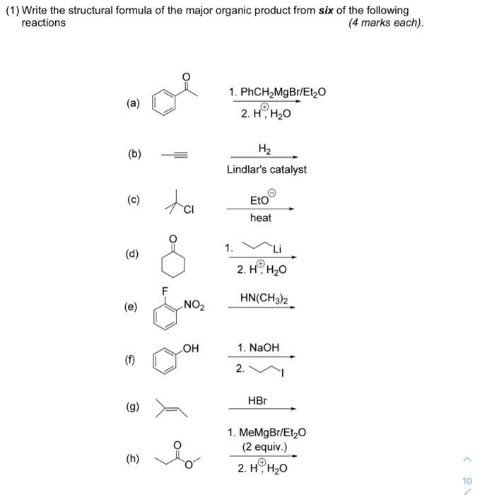 1 Write The Structural Formula Of The Major Organic Product From Six Of The Following Reactions 4 Marks Each A 1 1