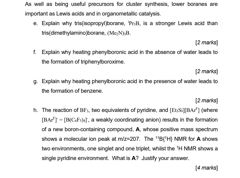 As Well As Being Useful Precursors For Cluster Synthesis Lower Boranes Are Important As Lewis Acids And In Organometall 1