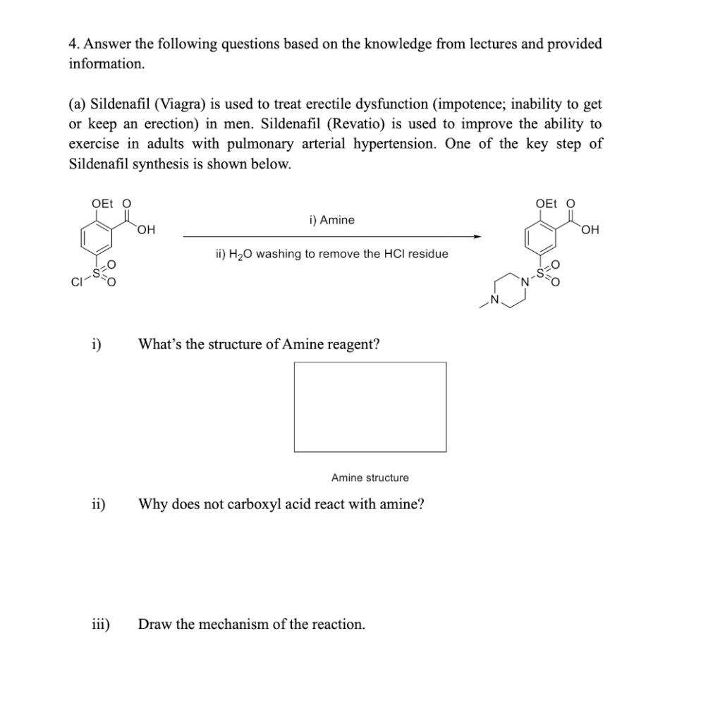 4 Answer The Following Questions Based On The Knowledge From Lectures And Provided Information A Sildenafil Viagra 1