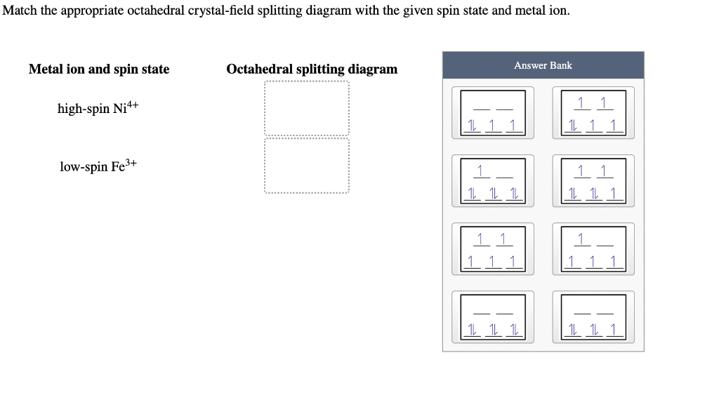 Match The Appropriate Octahedral Crystal Field Splitting Diagram With The Given Spin State And Metal Ion Metal Ion And 1