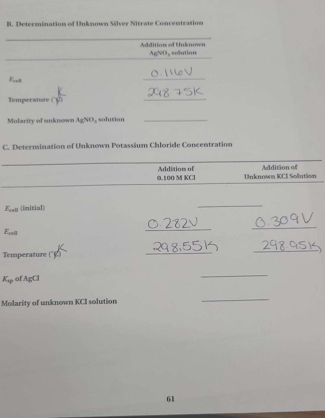 B Determination Of Unknown Silver Nitrate Concentration Addition Of Unknown Agno Solution 0 116v 2018 75k Temperature 1