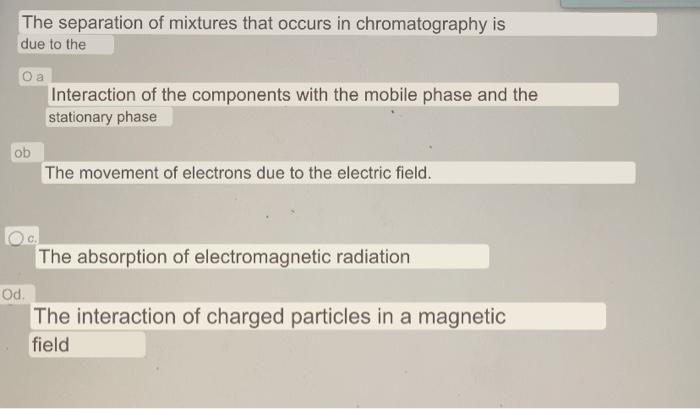 The Separation Of Mixtures That Occurs In Chromatography Is Due To The Interaction Of The Components With The Mobile Pha 1