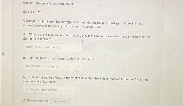 Consider The Generic Chemical Equation 6a 48 7c Optional To Submit Work But Strongly Recommended Because You Will Ge 1