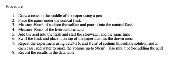 Procedure 1 Draw A Cross In The Middle Of The Paper Using A Pen 2 Place The Paper Under The Conical Flask 3 Measure 5 1