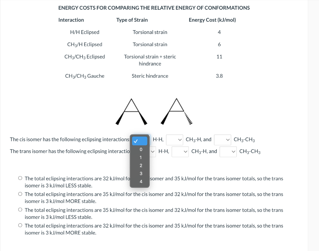 Energy Costs For Comparing The Relative Energy Of Conformations Interaction Type Of Strain Energy Cost Kj Mol H H Ecli 1