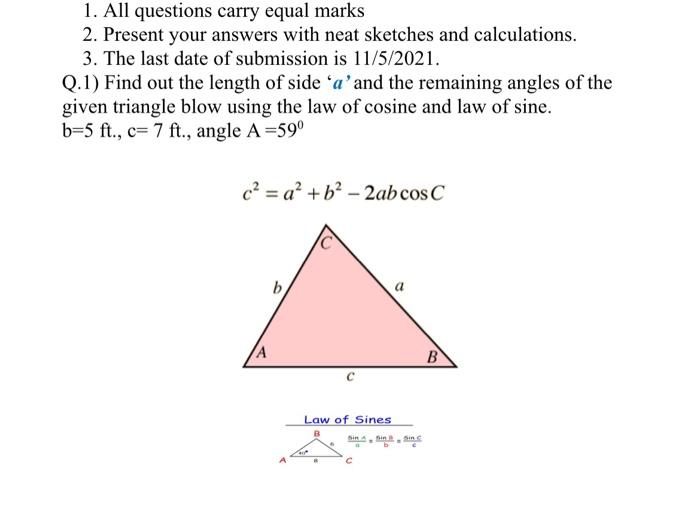 1 All Questions Carry Equal Marks 2 Present Your Answers With Neat Sketches And Calculations 3 The Last Date Of Subm 1