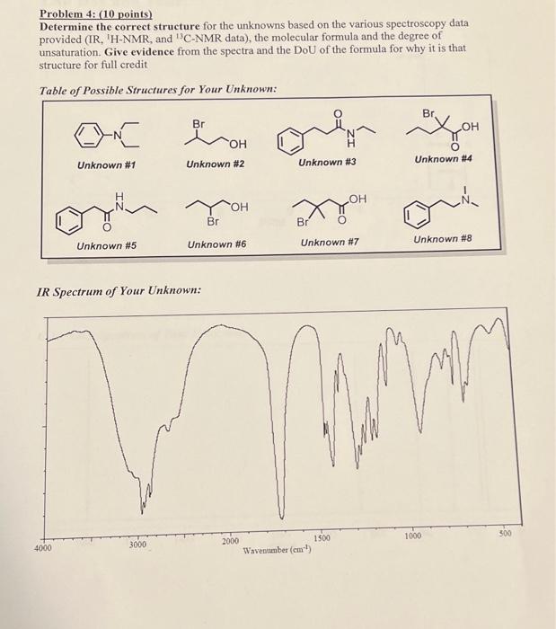 Problem 4 10 Points Determine The Correct Structure For The Unknowns Based On The Various Spectroscopy Data Provided 1