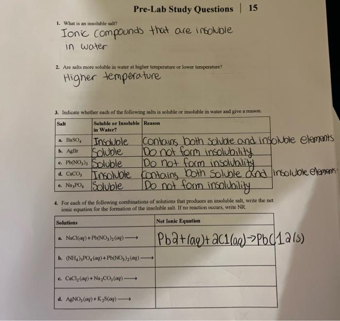 1 What Is An Insoluble Salt Pre Lab Study Questions 15 Ionic Compounds That Are Insoluble In Water 2 Are Salts More 1