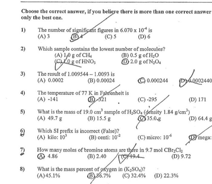 Choose The Correct Answer If You Believe There Is More Than One Correct Answer Only The Best One 1 The Number Of Si 1