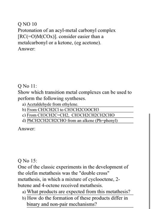No 1 Write The Transition Metal Containing Products Formed In The Following Reactions Answer A Mn Co S H2c Ch Ch 3