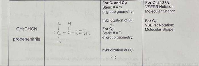For Cand C2 Steric 4 E Group Geometry For C1 And 22 Vsepr Notation Molecular Shape Hybridization Of C1 H H For 1