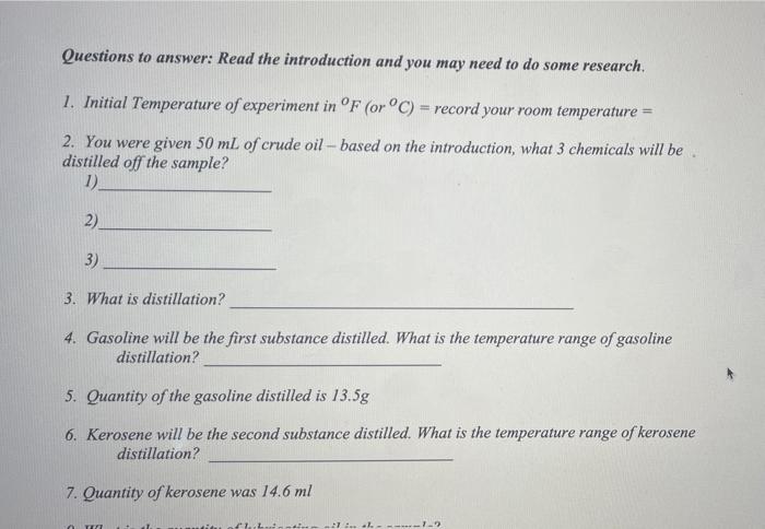 Introduction In This Experiment You Will Observe A Simple Distillation Of A Crude Oil The Crude Oil Is A Bomogeneous 2