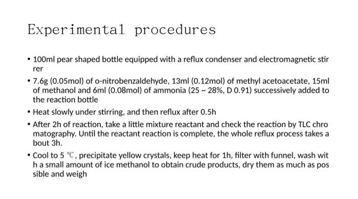 Experiment 2 Synthesis Of Nifedipine Purpose Be Familiar With The General Process Of Pharmaceutical Api Preparatio N 7