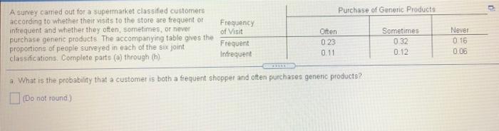 Purchase Of Generic Products 0 A Survey Carried Out For A Supermarket Classified Customers According To Whether Their Vi 1
