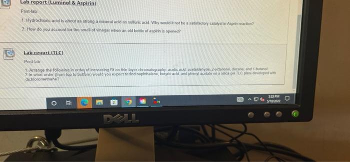 Lab Report Luminol Aspirin Post Lab 1 Hydrochloric Acid Is About As Strong A Mineral Acld As Sulfuric Acid Why Would 1