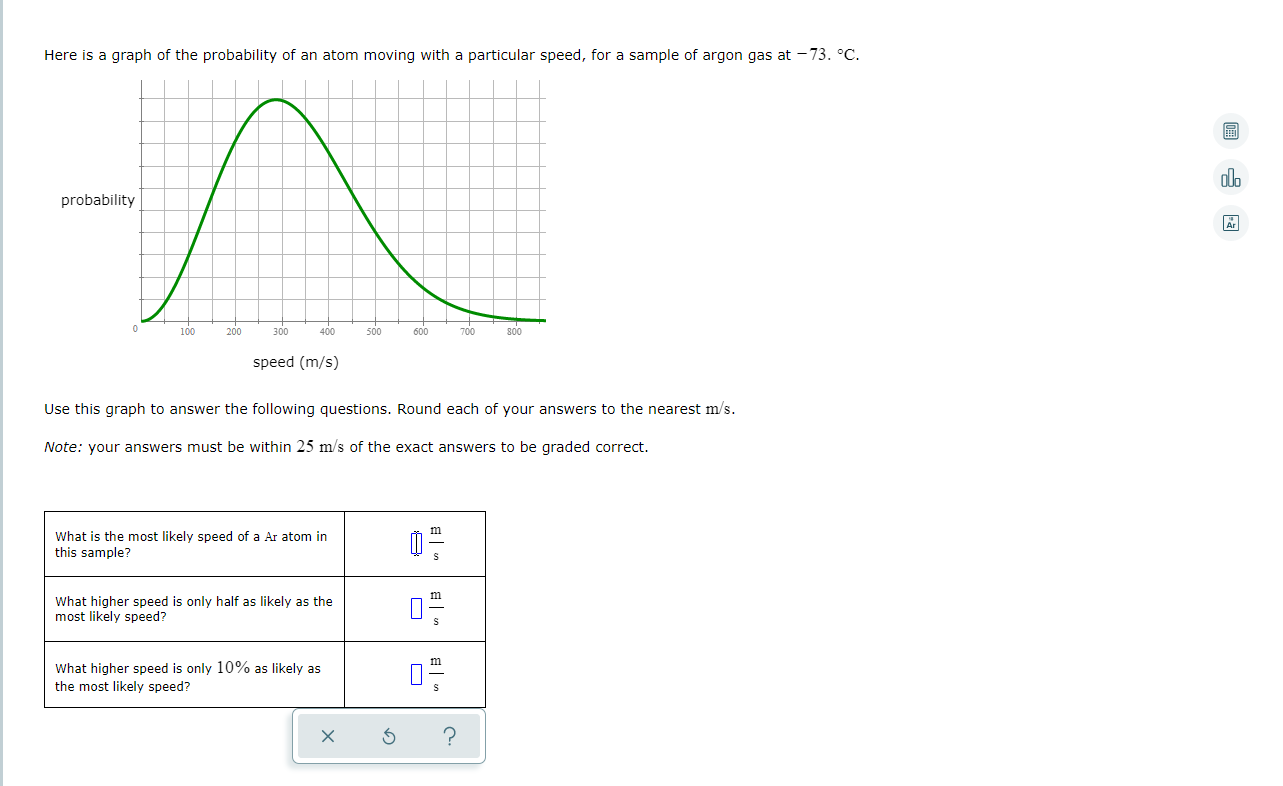 Here Is A Graph Of The Probability Of An Atom Moving With A Particular Speed For A Sample Of Argon Gas At 73 C N Pr 1