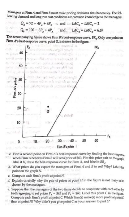 Managers At Firm A And Firm B Must Make Pricing Decisions Simultaneously The Fol Lowing Demand And Long Run Cost Condi 1