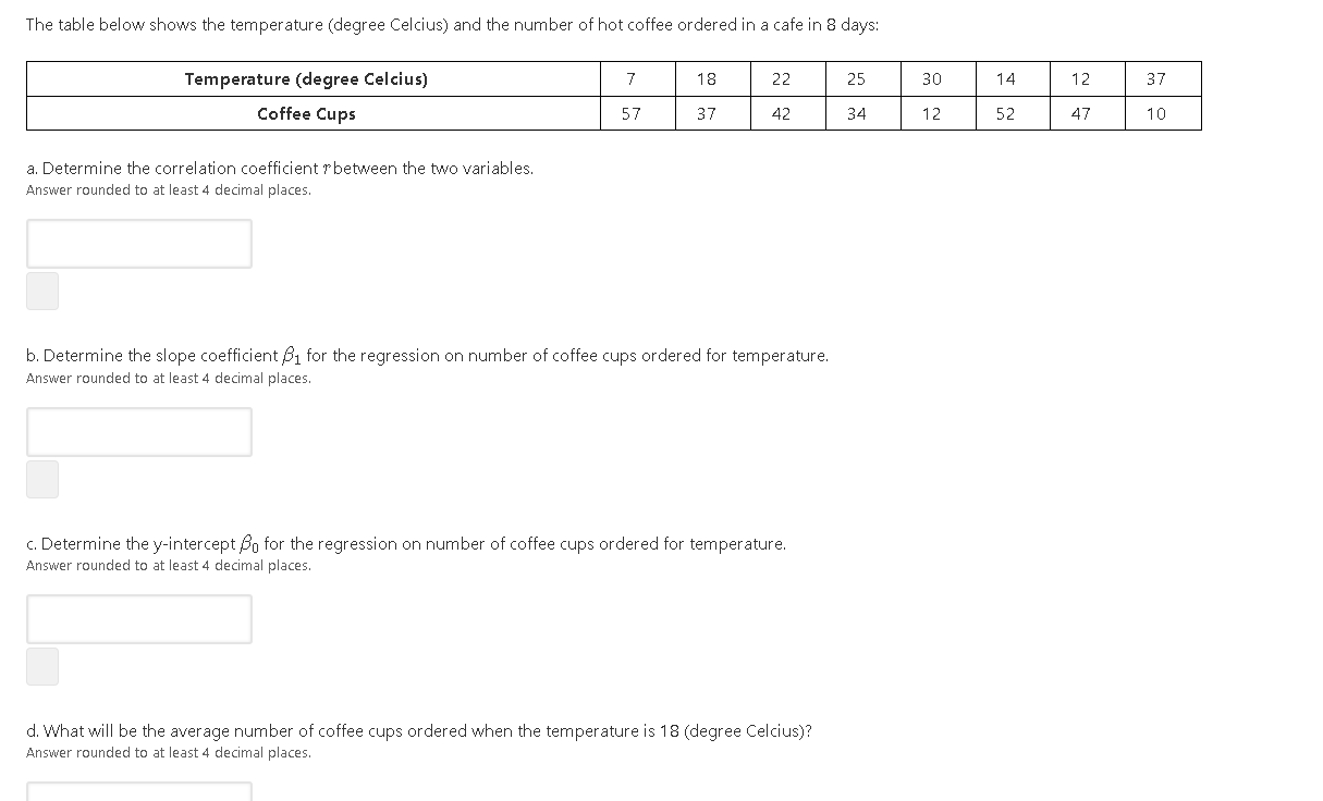 The Table Below Shows The Temperature Degree Celcius And The Number Of Hot Coffee Ordered In A Cafe In 8 Days Tempera 1