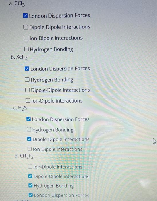 A Ccl3 London Dispersion Forces Dipole Dipole Interactions Olon Dipole Interactions Hydrogen Bonding London Dispersion 1