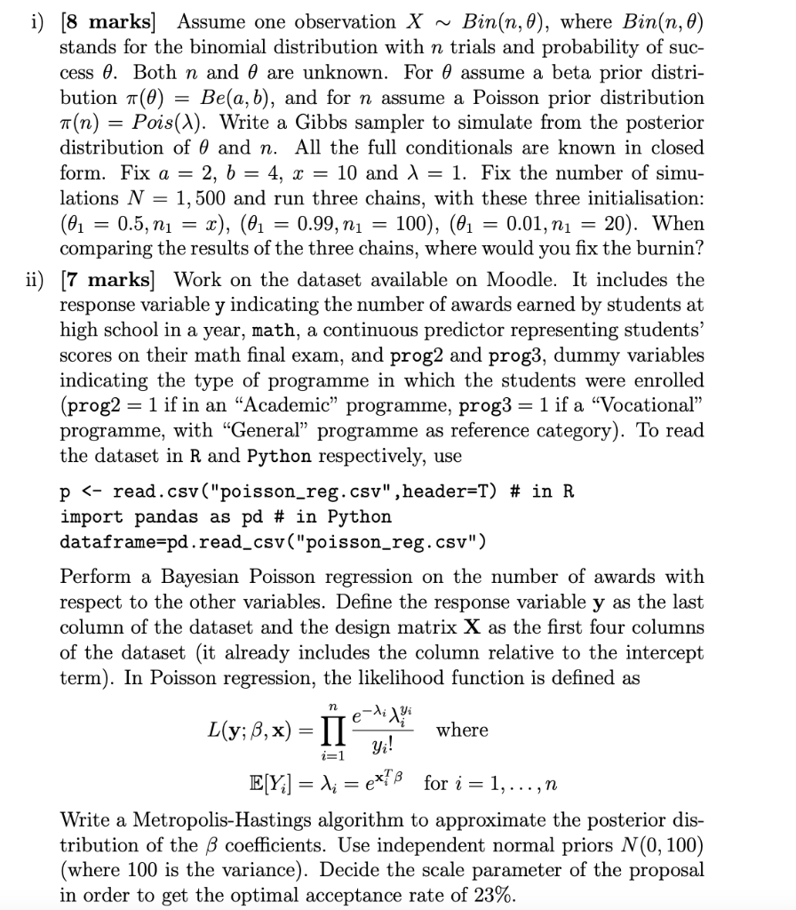 I 8 Marks Assume One Observation X Bin N 1 Where Bin N 0 Stands For The Binomial Distribution With N Trials 1