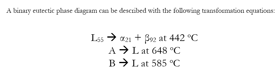 A Binary Eutectic Phase Diagram Can Be Described With The Following Transformation Equations L55 21 92 At 442 C Al 1