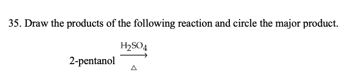 35 Draw The Products Of The Following Reaction And Circle The Major Product H2so4 2 Pentanol 1