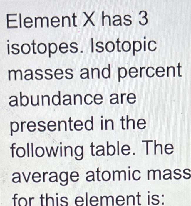 Element X Has 3 Isotopes Isotopic Masses And Percent Abundance Are Presented In The Following Table The Average Atomic 1