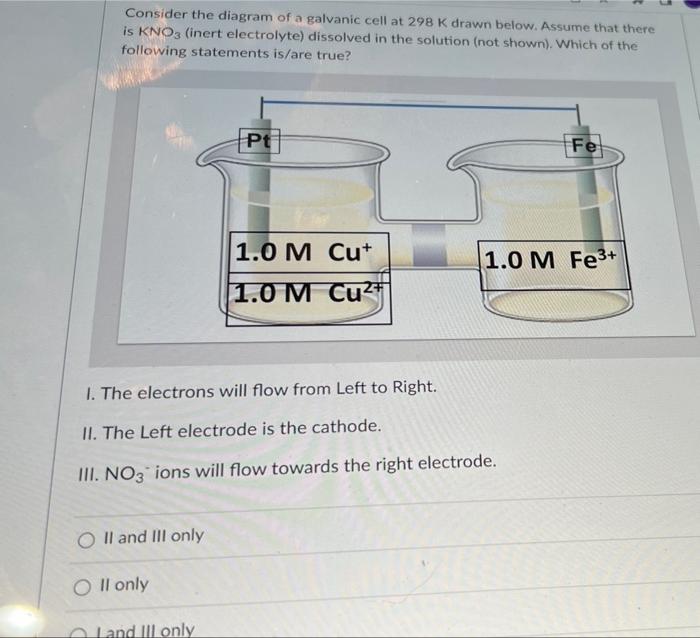 Consider The Diagram Of A Galvanic Cell At 298 K Drawn Below Assume That There Is Kno3 Inert Electrolyte Dissolved In 1