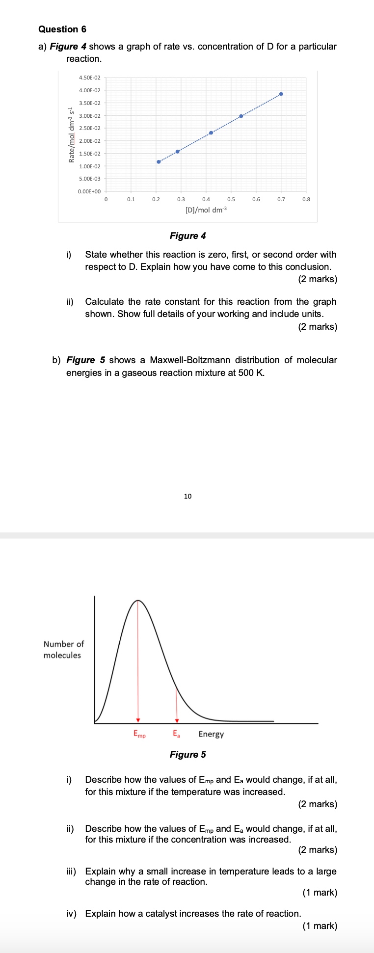 Question 6 A Figure 4 Shows A Graph Of Rate Vs Concentration Of D For A Particular Reaction 4 50e 02 4 00e 02 3 50e 0 1