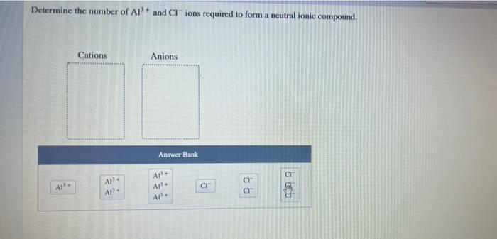 Determine The Number Of Al And Clions Required To Form A Neutral Ionic Compound Cations Anions Answer Bank Ap Ap An 1