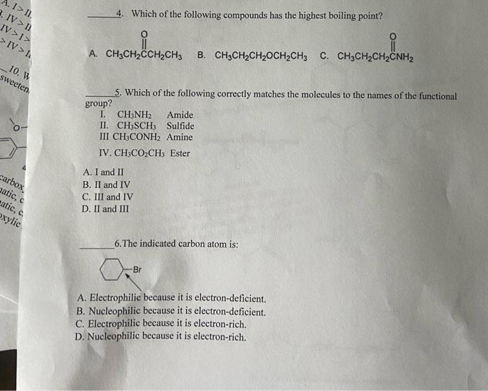 A I I 3 Iv I Iv I Iv H 10 W Sweeten Carbox Patic C Patic C Oxylic 4 Which Of The Following Compounds Has T 1