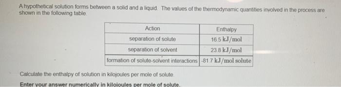A Hypothetical Solution Forms Between A Solid And A Liquid The Values Of The Thermodynamic Quantities Involved In The P 1