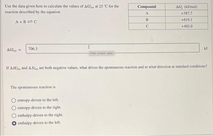 Use The Data Given Here To Calculate The Values Of Ag At 25 C For The Compound Ag Kj Mol Reaction Described By The E 1