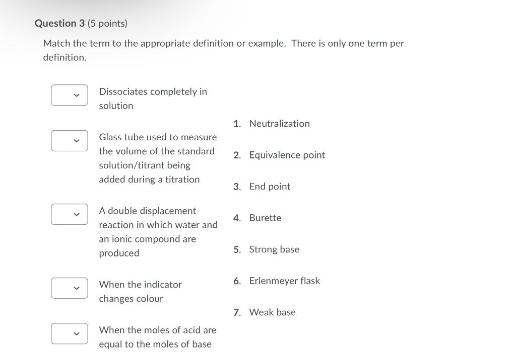 Question 3 5 Points Match The Term To The Appropriate Definition Or Example There Is Only One Term Per Definition Di 1