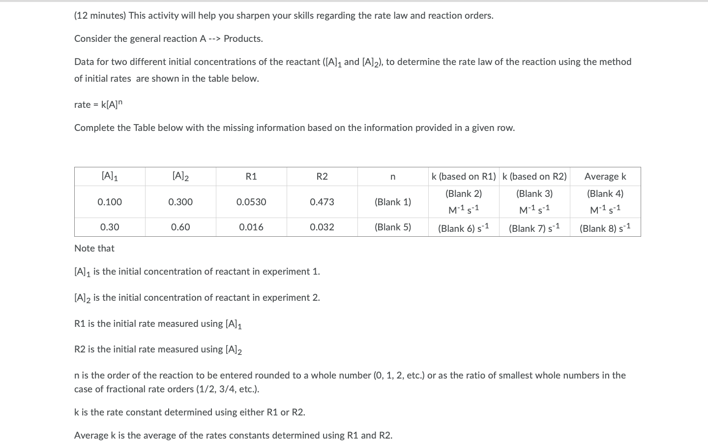 12 Minutes This Activity Will Help You Sharpen Your Skills Regarding The Rate Law And Reaction Orders Consider The Ge 1